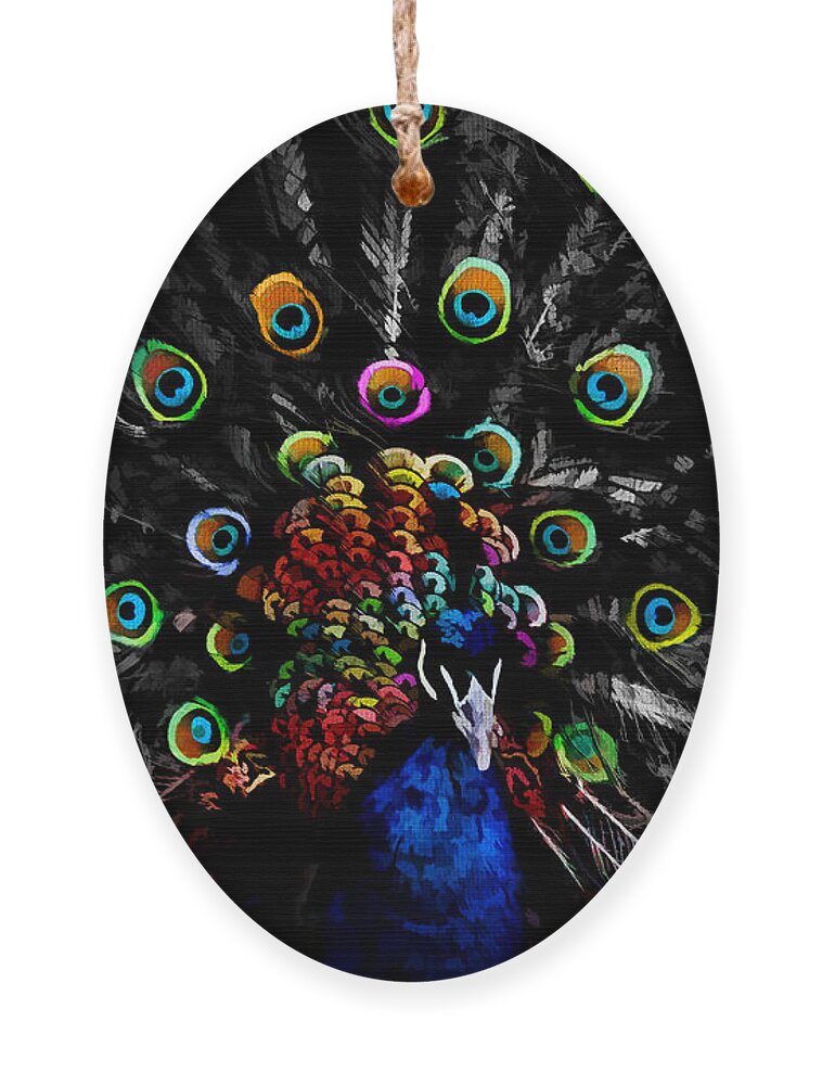 Colorful Peacock Ornament featuring the digital art Rainbow Peacock by Jayne Carney