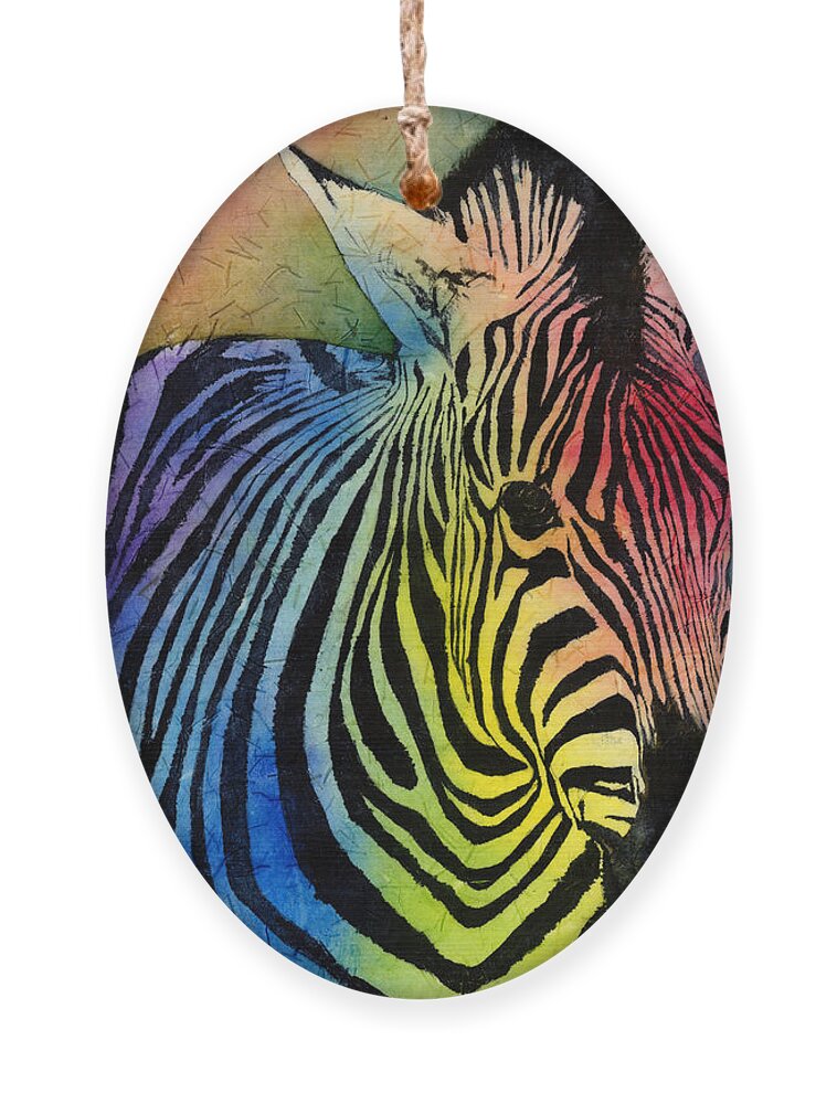 Zebra Ornament featuring the painting Rainbow Zebra by Hailey E Herrera