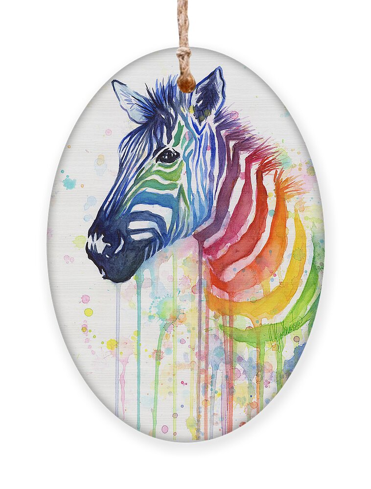 Rainbow Ornament featuring the painting Rainbow Zebra - Ode to Fruit Stripes by Olga Shvartsur