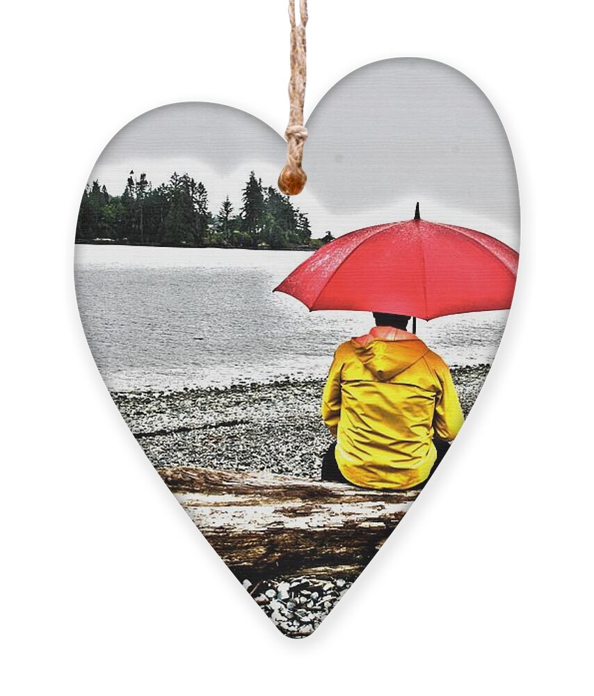 Rain Ornament featuring the mixed media Rainy Day Meditation by Alicia Kent