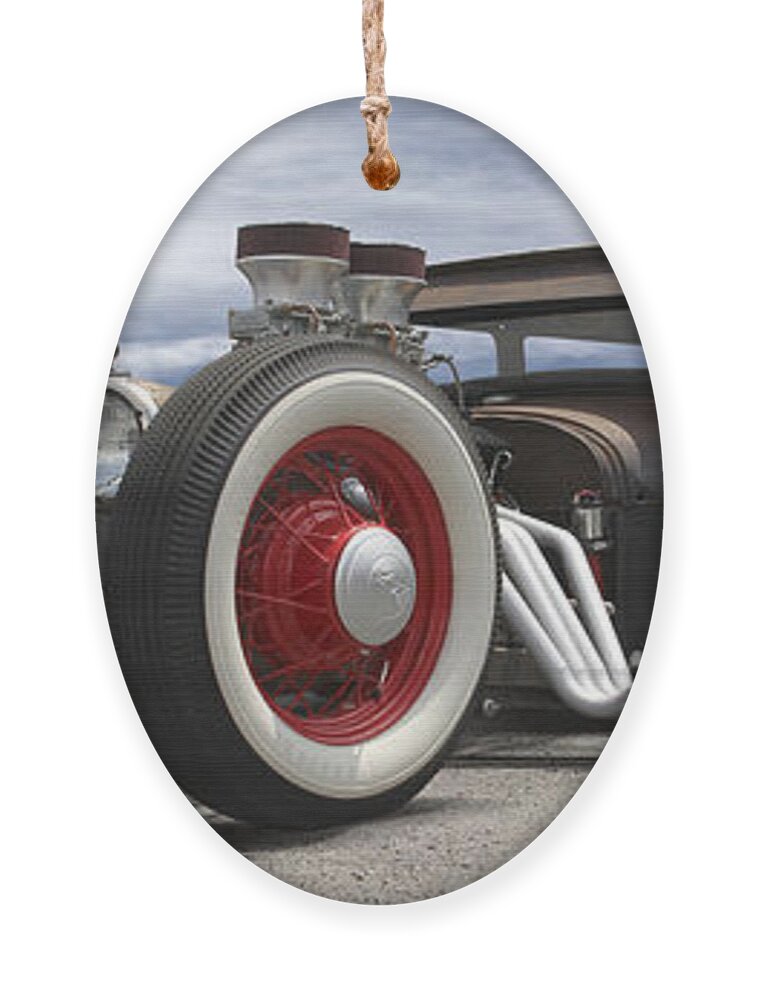Transportation Ornament featuring the photograph Rat Rod on Route 66 Panoramic by Mike McGlothlen