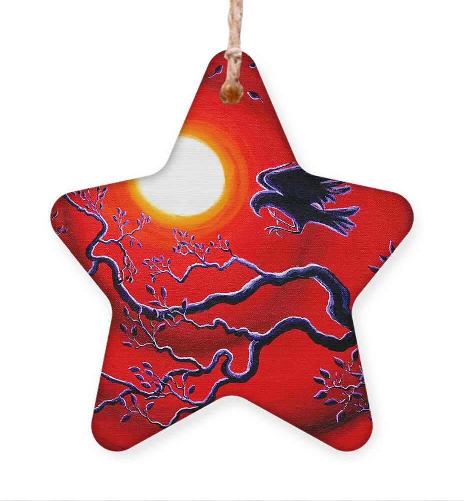 Crow Ornament featuring the painting Raven in Ruby Red by Laura Iverson
