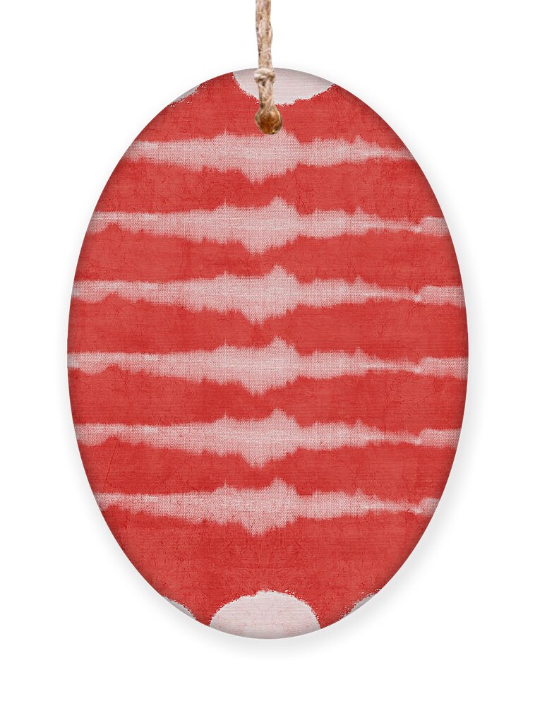 Red Ornament featuring the painting Red and White Shibori Design by Linda Woods