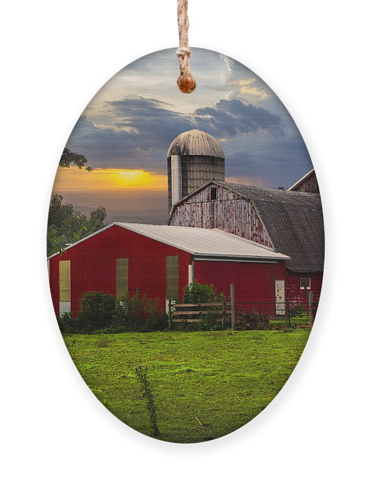 Appalachia Ornament featuring the photograph Red Barns by Debra and Dave Vanderlaan