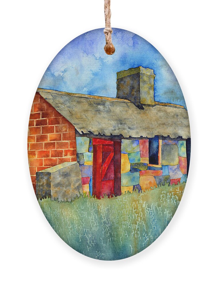 Painting Ornament featuring the painting Red Door Cottage by Hailey E Herrera