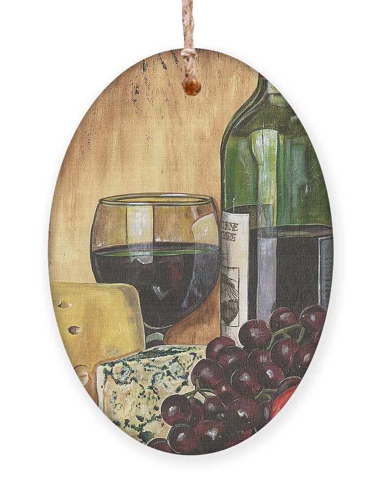 Red Wine Ornament featuring the painting Red Wine and Cheese by Debbie DeWitt