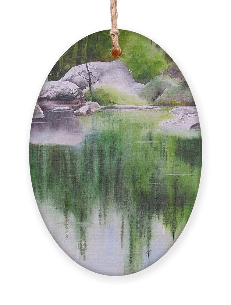 Rock Pond Ornament featuring the painting Rock Pond Triptych 1 by Amanda Amend