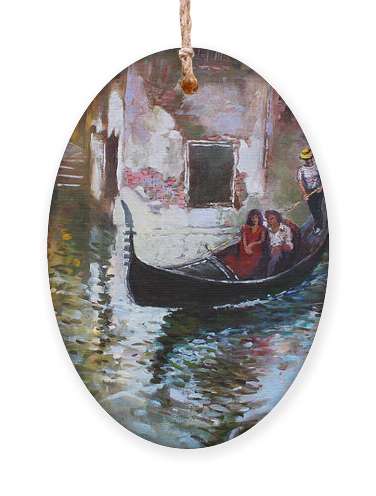 Romance Ornament featuring the painting Romance in Venice 2013 by Ylli Haruni