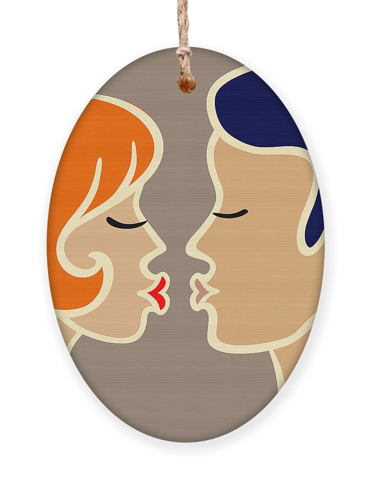 Date Ornament featuring the digital art Romantic Cartoon Image Of Kissing by Yulia lavrova