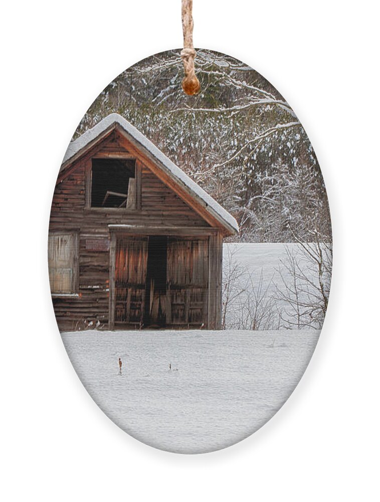  Scenic Vermont Photographs Ornament featuring the photograph Rustic Shack In Snow by Jeff Folger