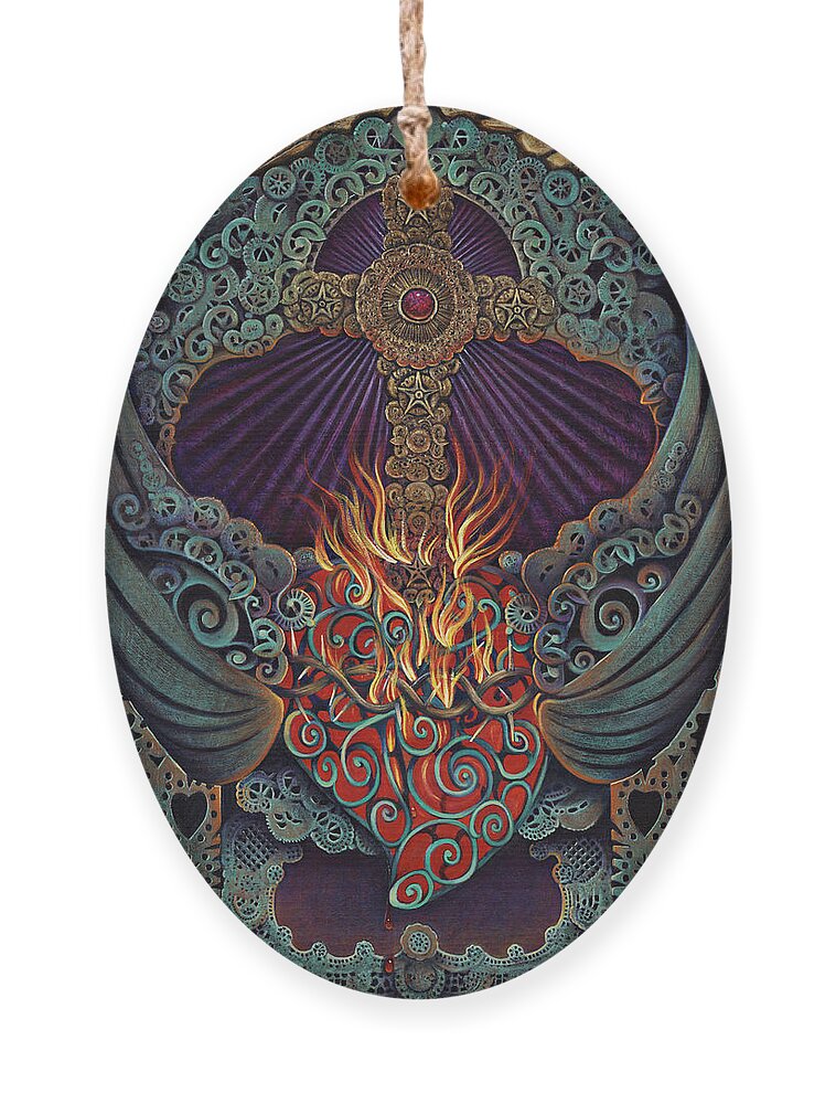 Sacred Ornament featuring the painting Sacred Heart by Ricardo Chavez-Mendez