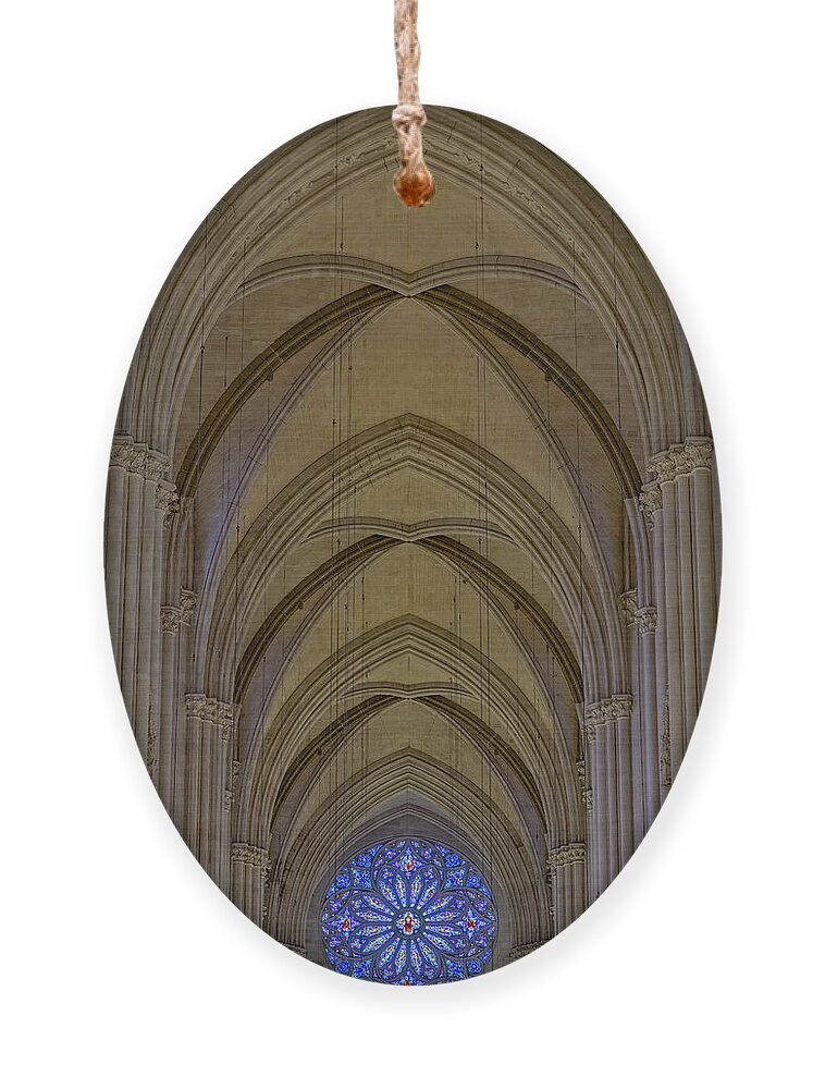Saint John The Divine Ornament featuring the photograph Saint John The Divine Cathedral Arches And Rose Window by Susan Candelario