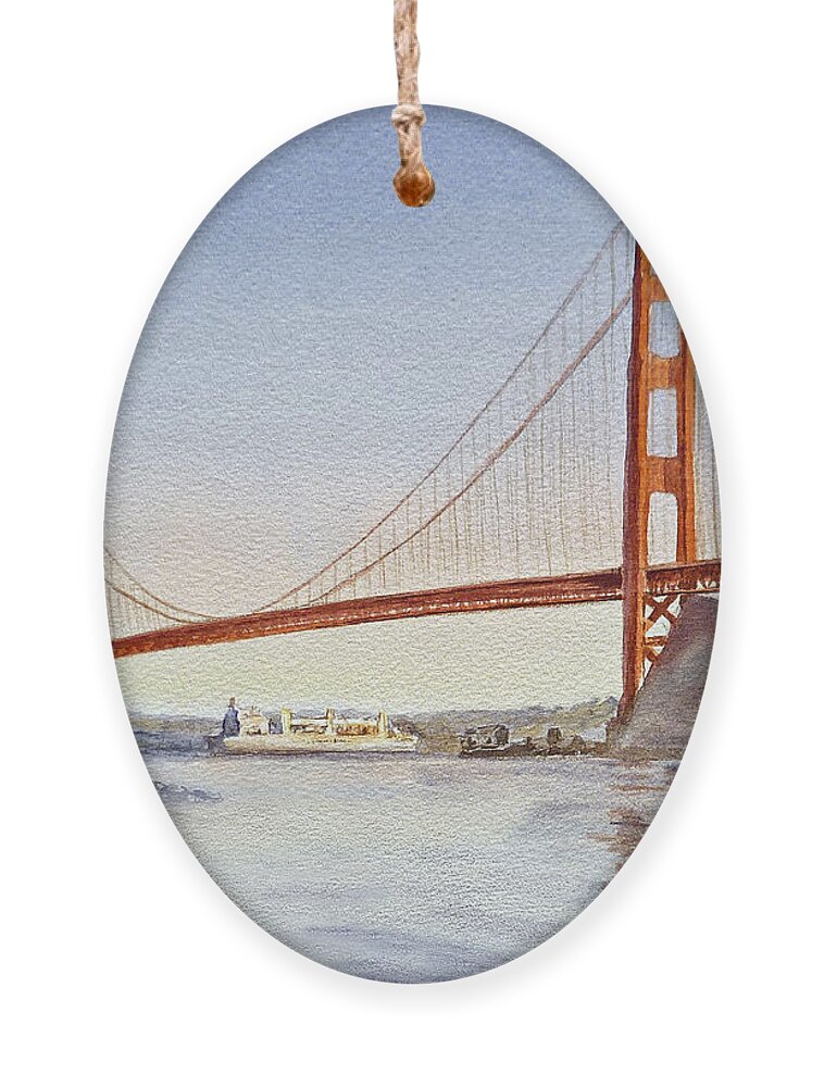 Golden Gate Bridge Ornament featuring the painting San Francisco California Golden Gate Bridge by Irina Sztukowski