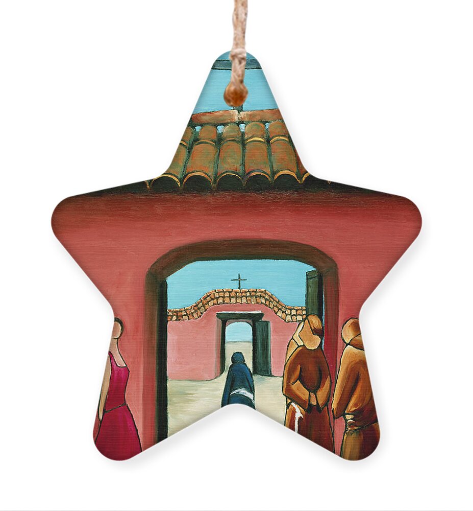 Santa Fe New Mexico Ornament featuring the painting Santa Fe Church by William Cain