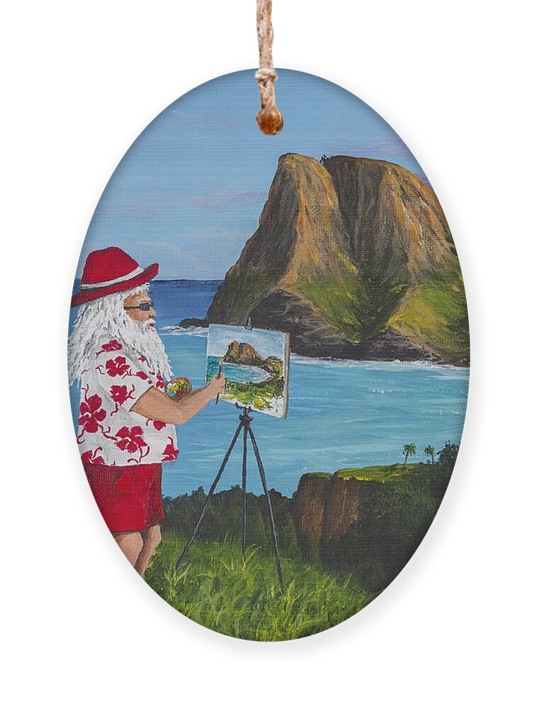 Seascape Ornament featuring the painting Santa in Kahakuloa Maui by Darice Machel McGuire