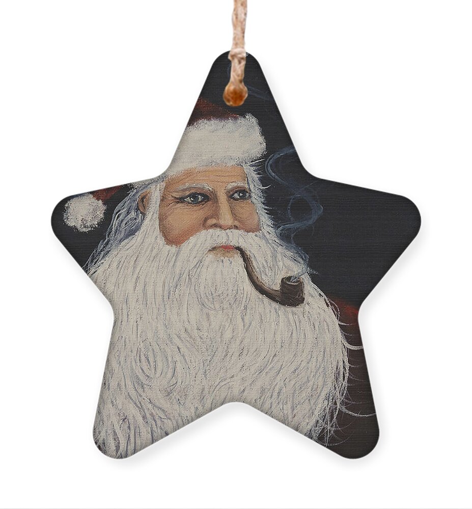 Santa Claus Ornament featuring the painting Santa With His Pipe by Darice Machel McGuire
