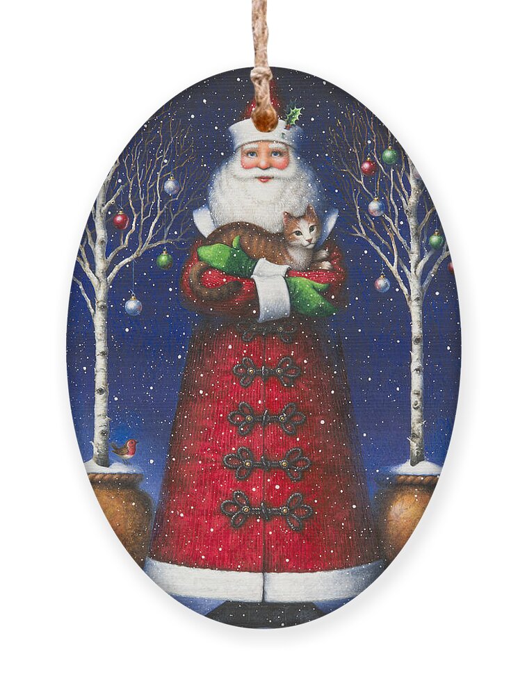Santa Claus Ornament featuring the painting Santa's Cat by Lynn Bywaters