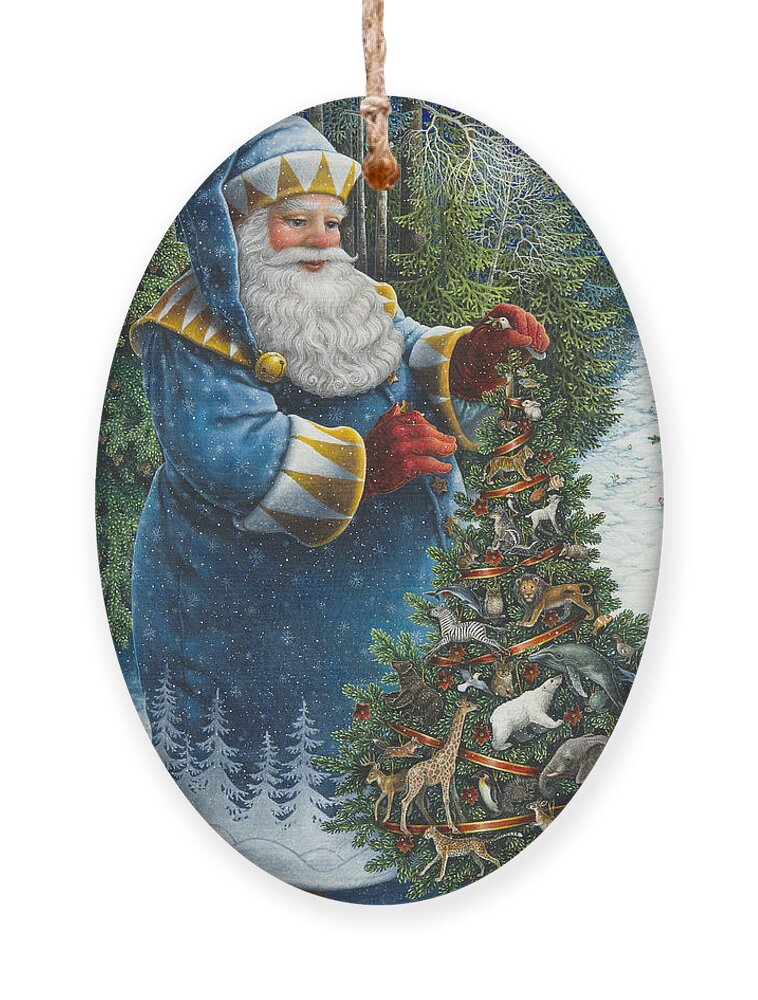 Santa Claus Ornament featuring the painting Santa's Christmas Tree by Lynn Bywaters