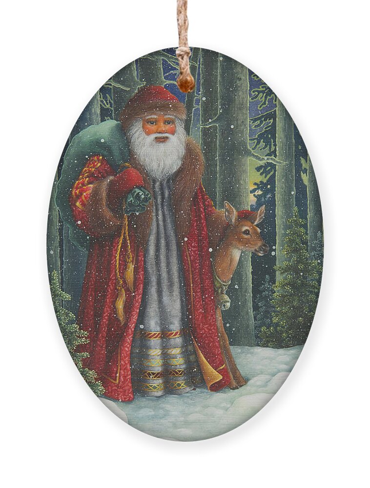 Santa Claus Ornament featuring the painting Santa's Journey by Lynn Bywaters