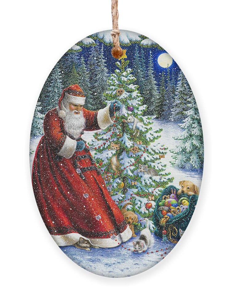Santa Claus Ornament featuring the painting Santa's Little Helpers by Lynn Bywaters