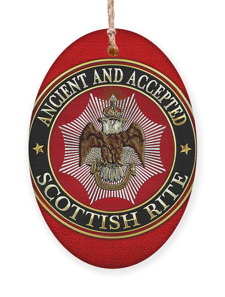'scottish Rite' Collection By Serge Averbukh Ornament featuring the digital art Scottish Rite Double-headed Eagle on Red Leather by Serge Averbukh