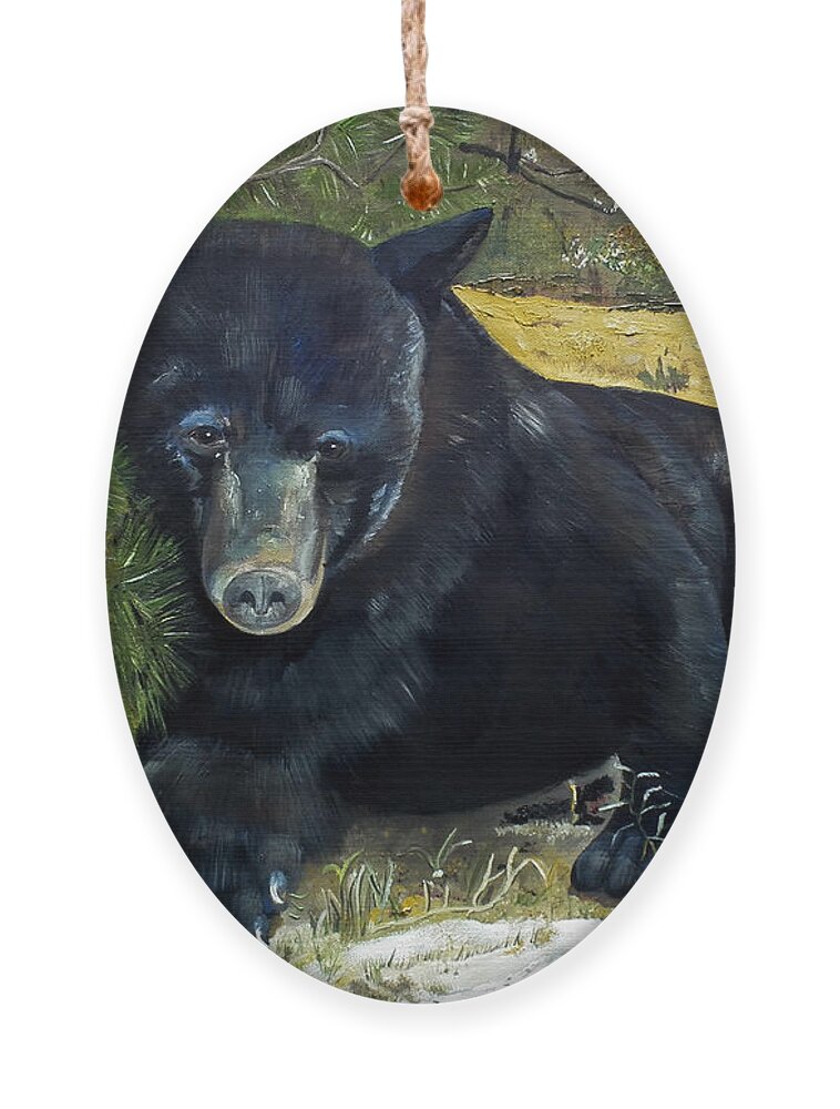 Black Bear Ornament featuring the painting Scruffy - Black Bear - unsigned by Jan Dappen