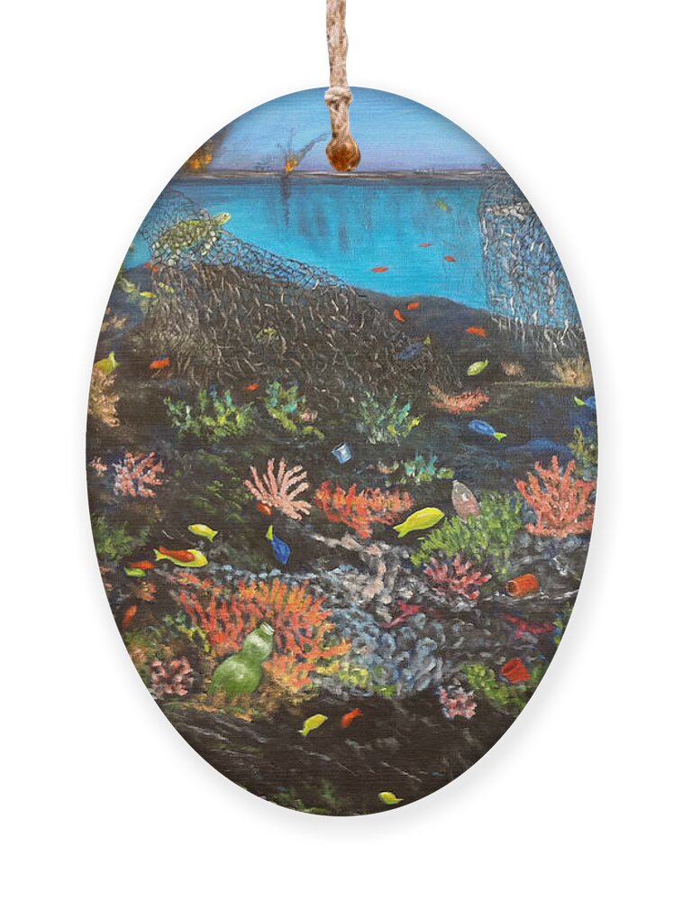 Karen Zuk Rosenblatt Art And Photography Ornament featuring the painting Sea Assault by Karen Zuk Rosenblatt