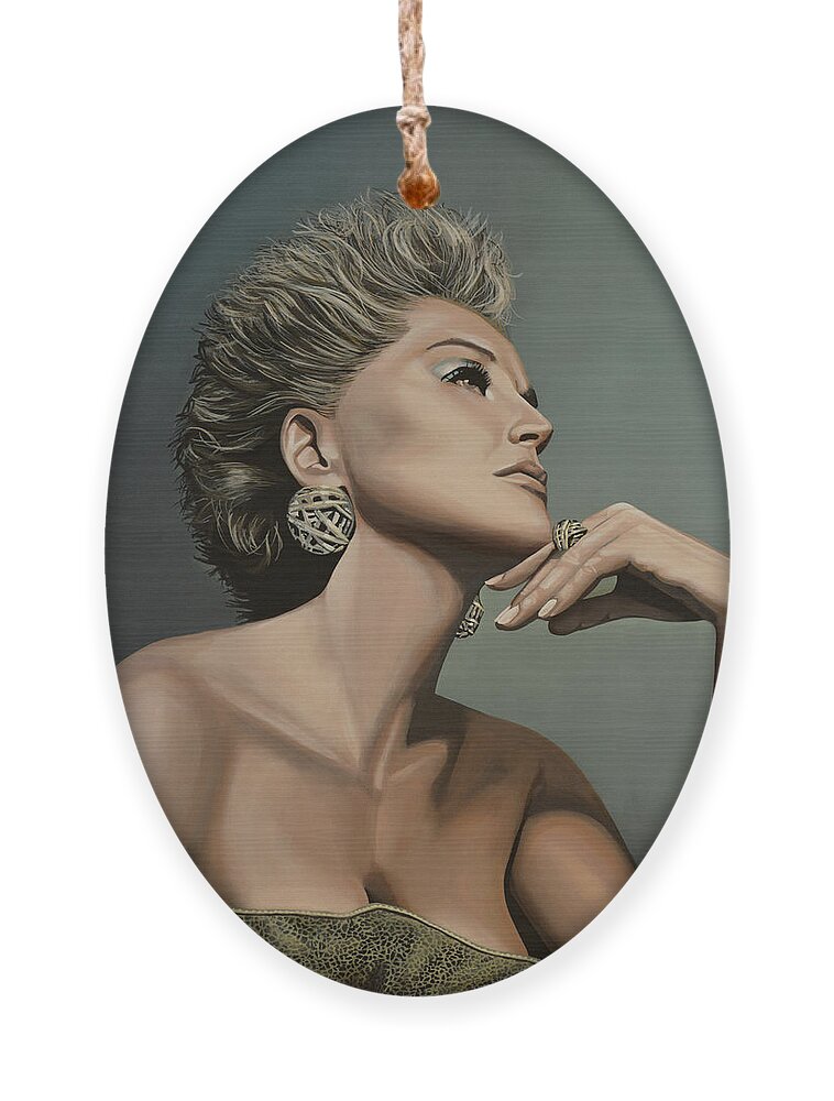 Sharon Stone Ornament featuring the painting Sharon Stone by Paul Meijering