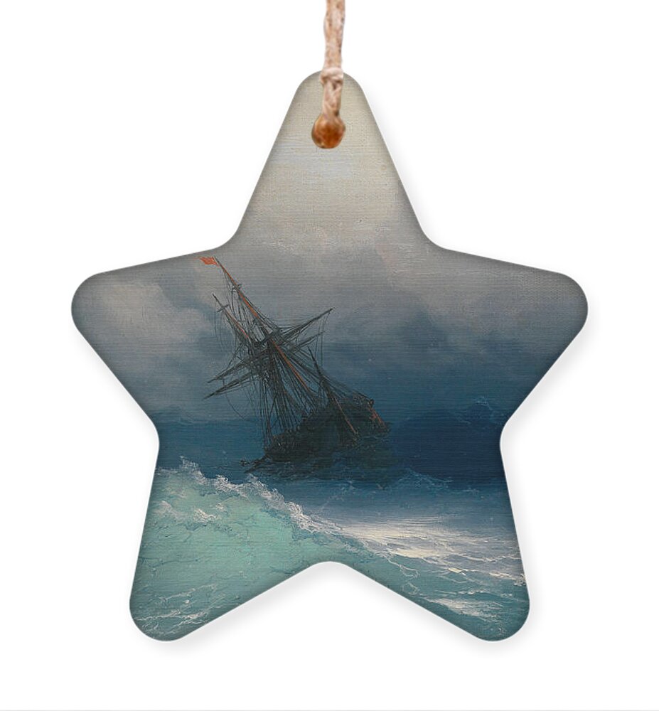 Ivan Konstantinovich Aivazovsky Ornament featuring the painting Ship on Stormy Seas by Ivan Konstantinovich Aivazovsky