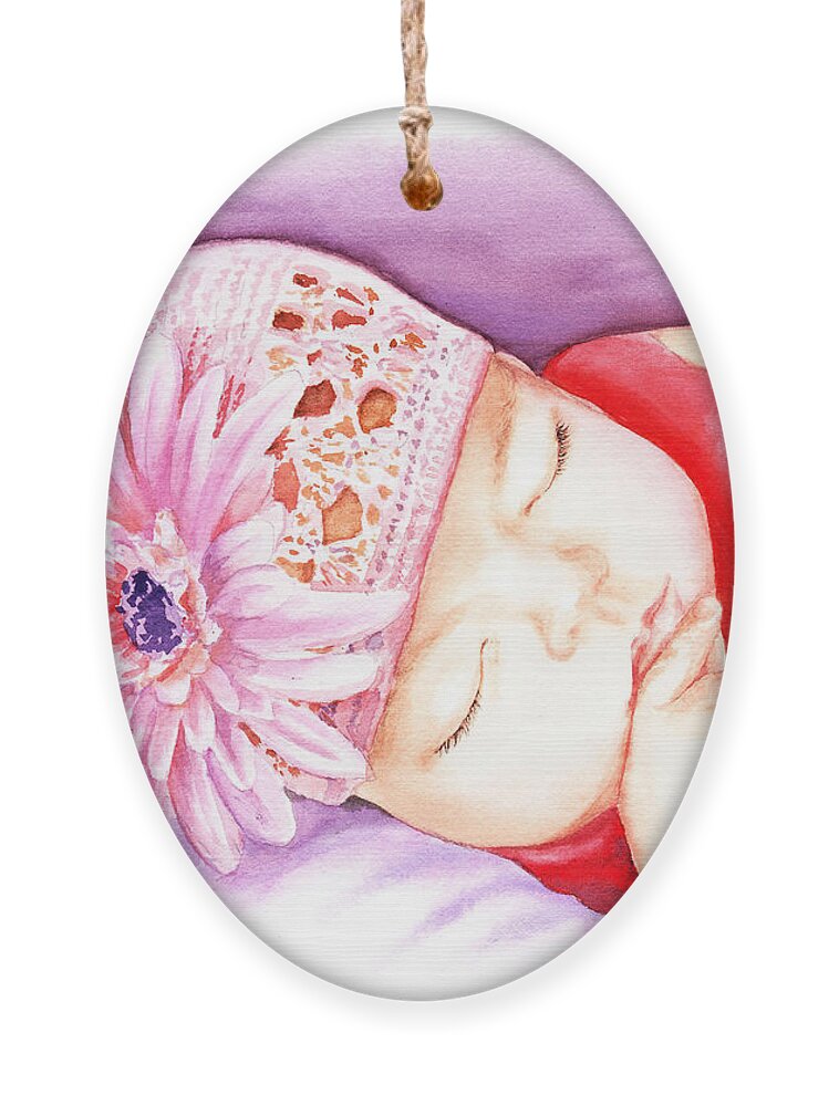 Sleeping Baby Ornament featuring the painting Sleeping Baby by Irina Sztukowski