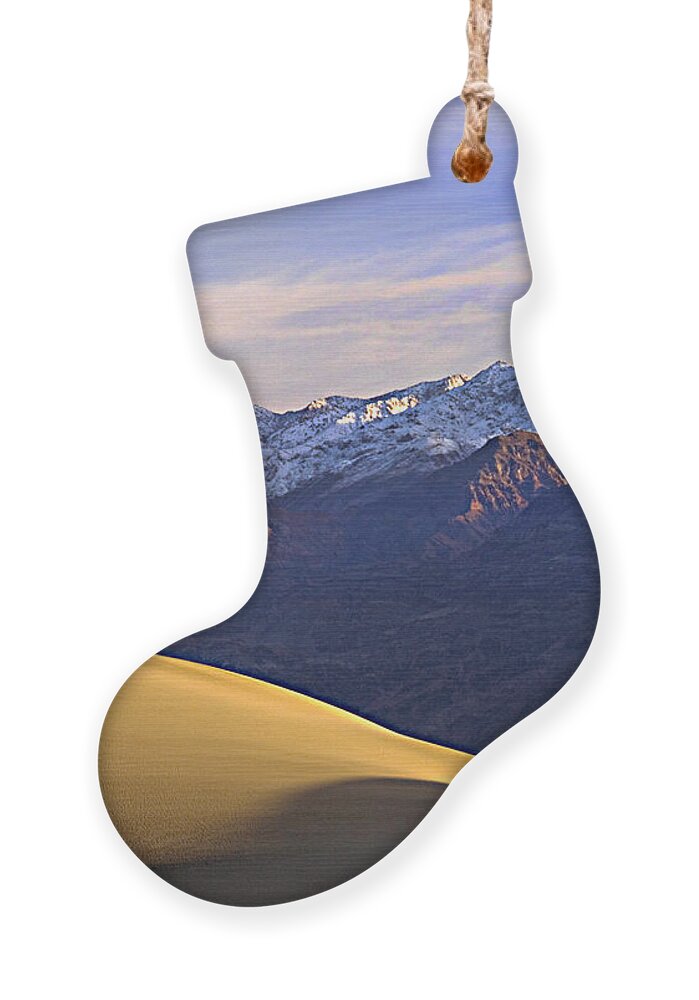 Death Valley National Park Ornament featuring the photograph Snow on the Grapevine Range. by Joe Schofield