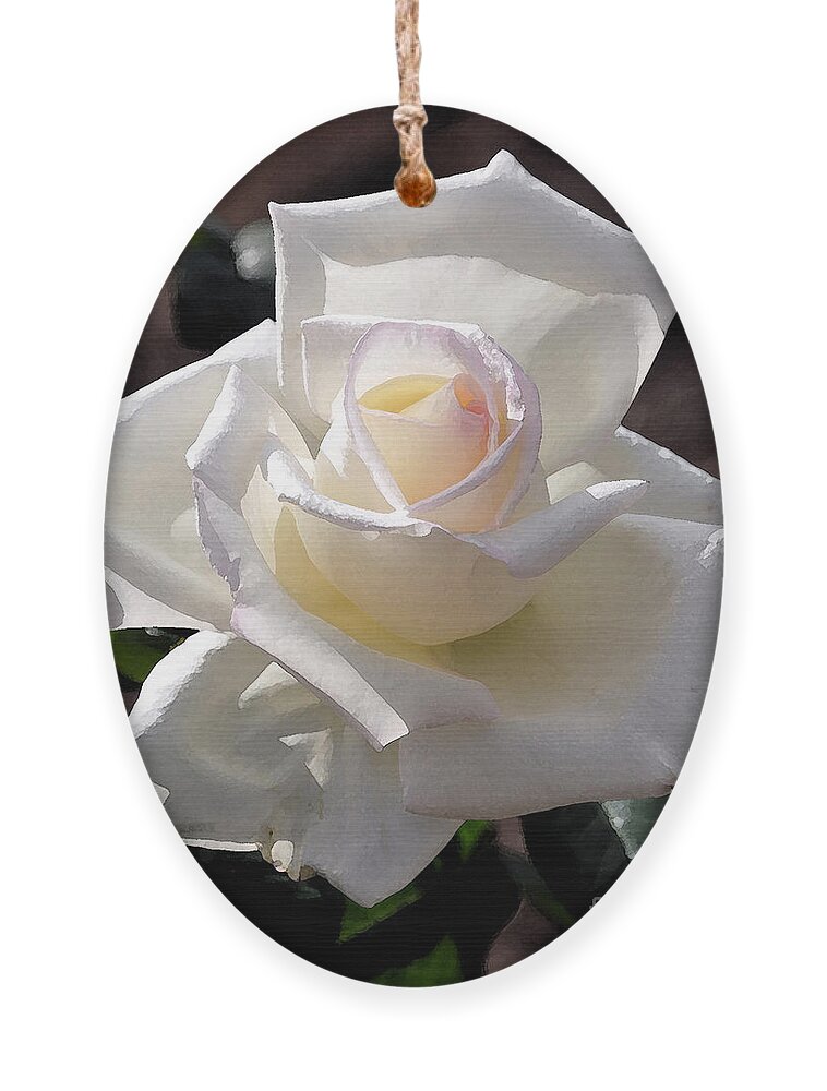 Rose Ornament featuring the digital art Snow White Rose by Kirt Tisdale