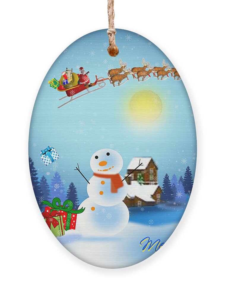 Christmas Ornament featuring the digital art Snowmen receive gifts too by Spikey Mouse Photography