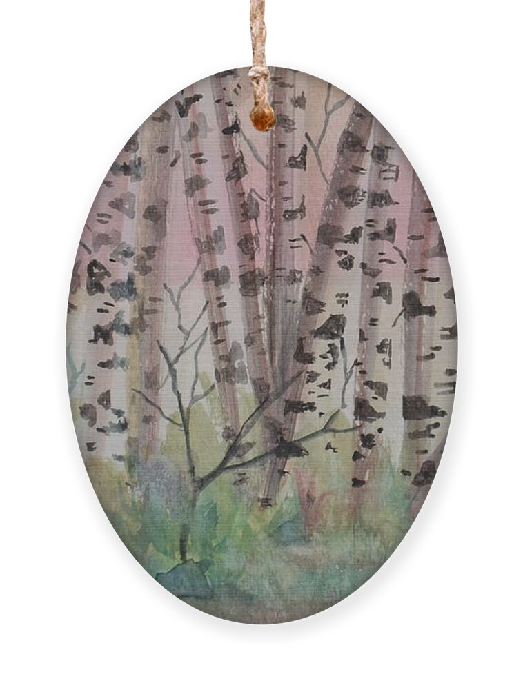 Birch Trees Ornament featuring the painting Soft Serenity by Denise Tomasura