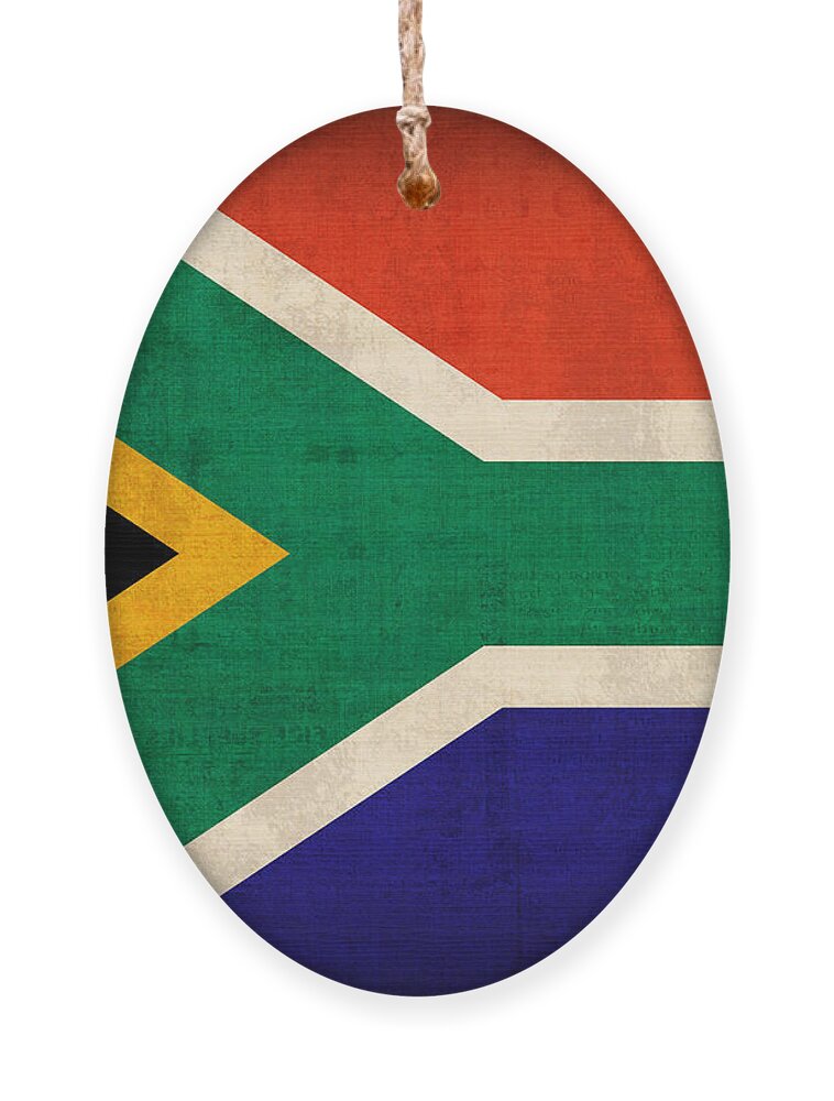 South Africa Flag Vintage Distressed Finish Ornament featuring the mixed media South Africa Flag Vintage Distressed Finish by Design Turnpike