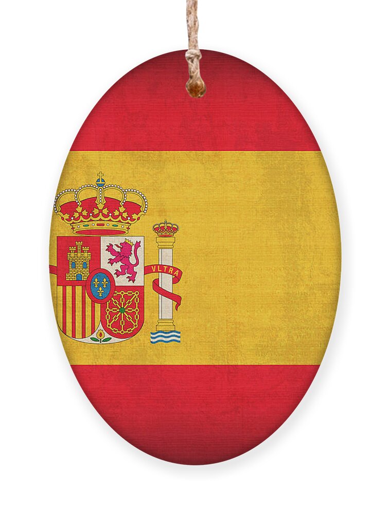 Spain Flag Vintage Distressed Finish Spanish Madrid Barcelona Europe Nation Country Ornament featuring the mixed media Spain Flag Vintage Distressed Finish by Design Turnpike