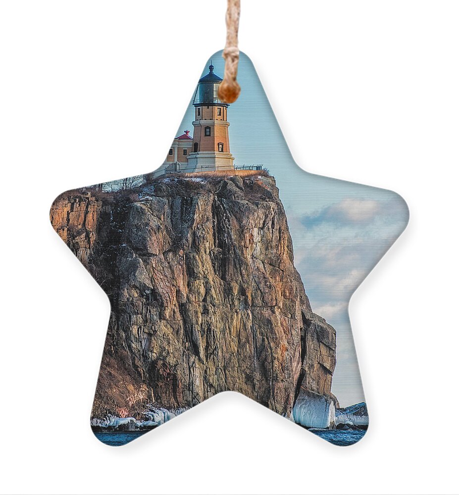 Split Rock Lighthouse Ornament featuring the photograph Split Rock Lighthouse In Winter by Paul Freidlund