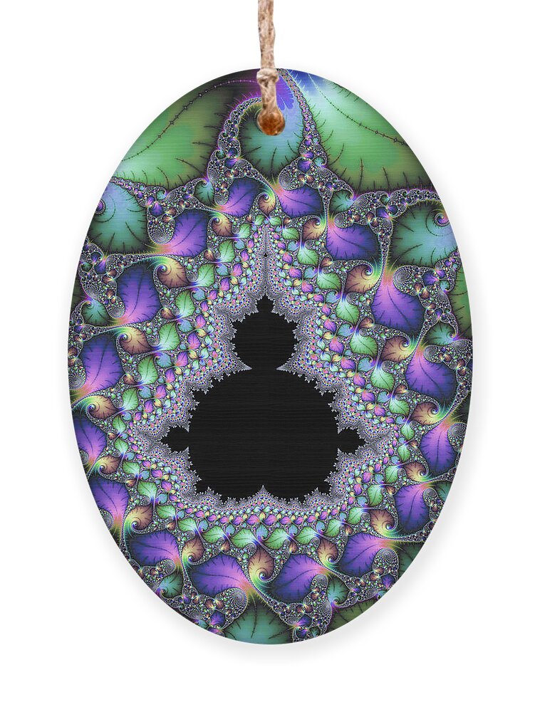 Green Ornament featuring the digital art Square format abstract artwork with jewel colors purple green by Matthias Hauser