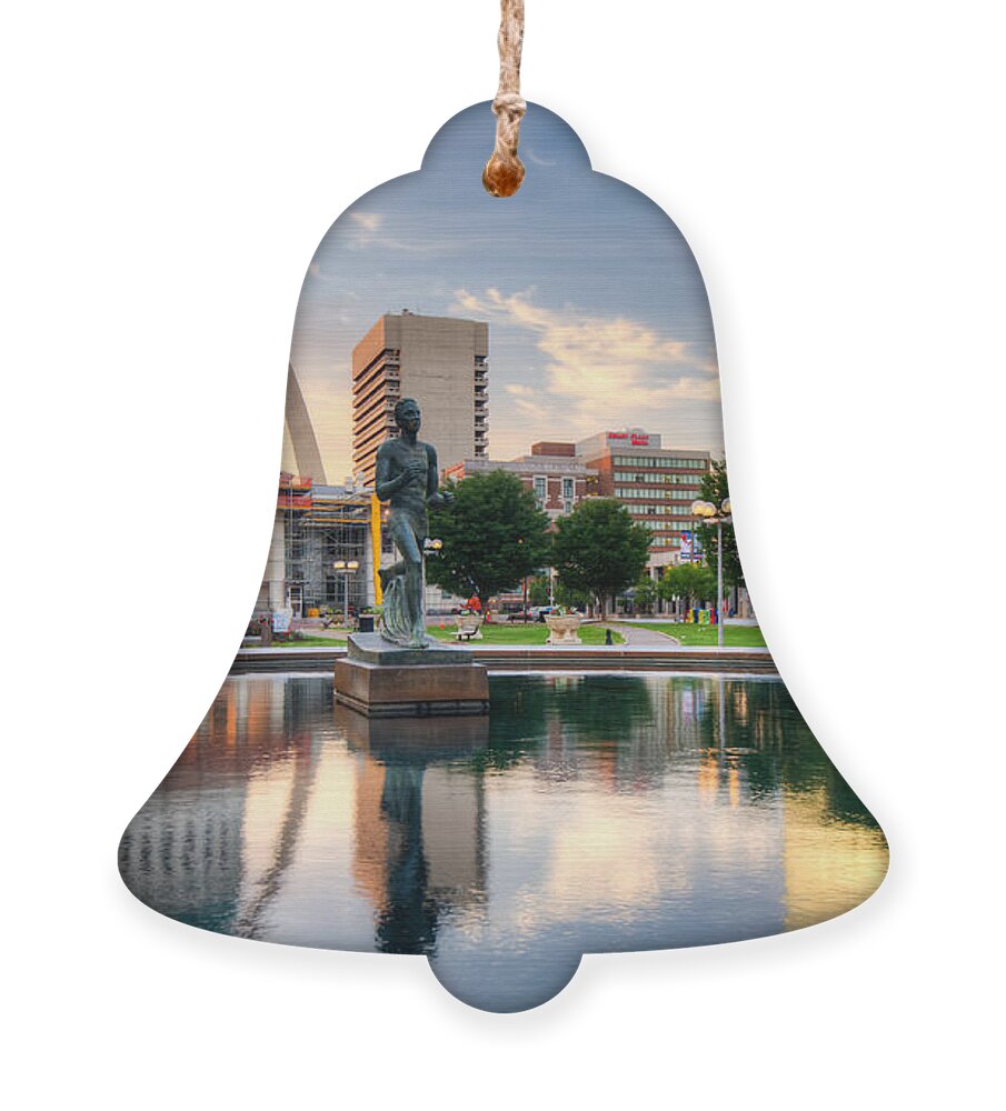 America Ornament featuring the photograph Downtown St. Louis City Reflections by Gregory Ballos