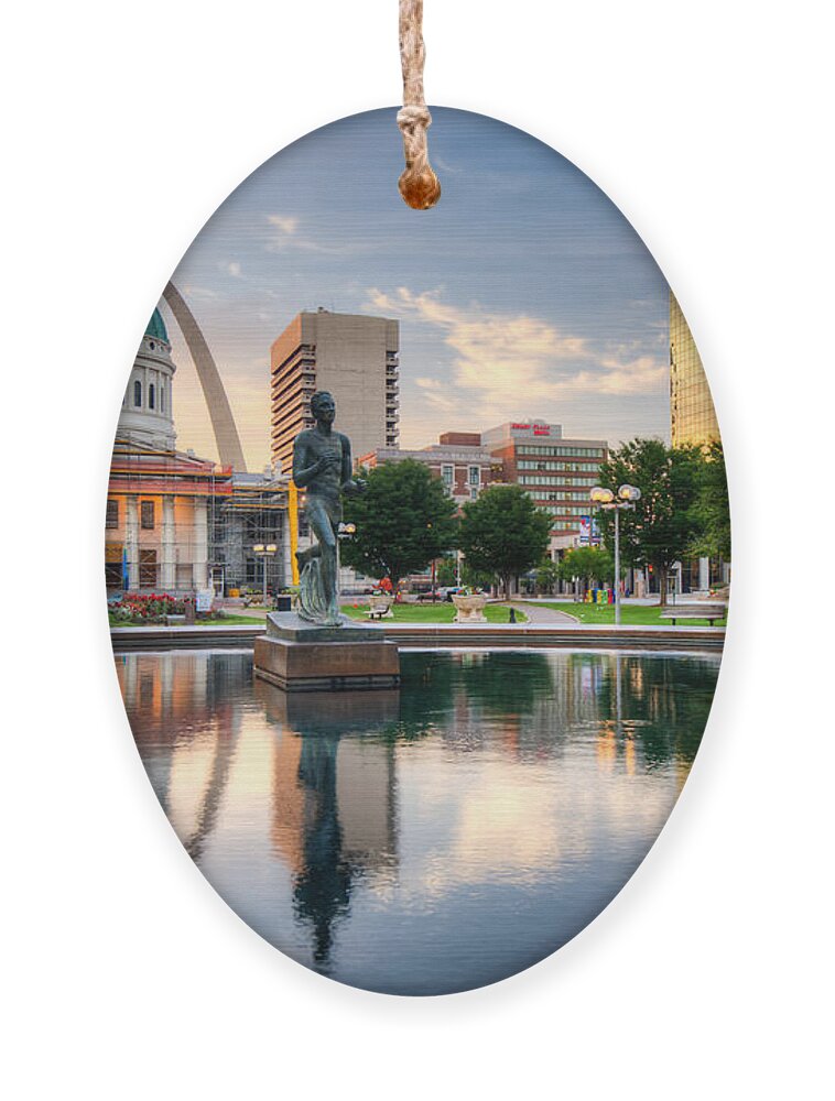 America Ornament featuring the photograph Downtown St. Louis City Reflections by Gregory Ballos
