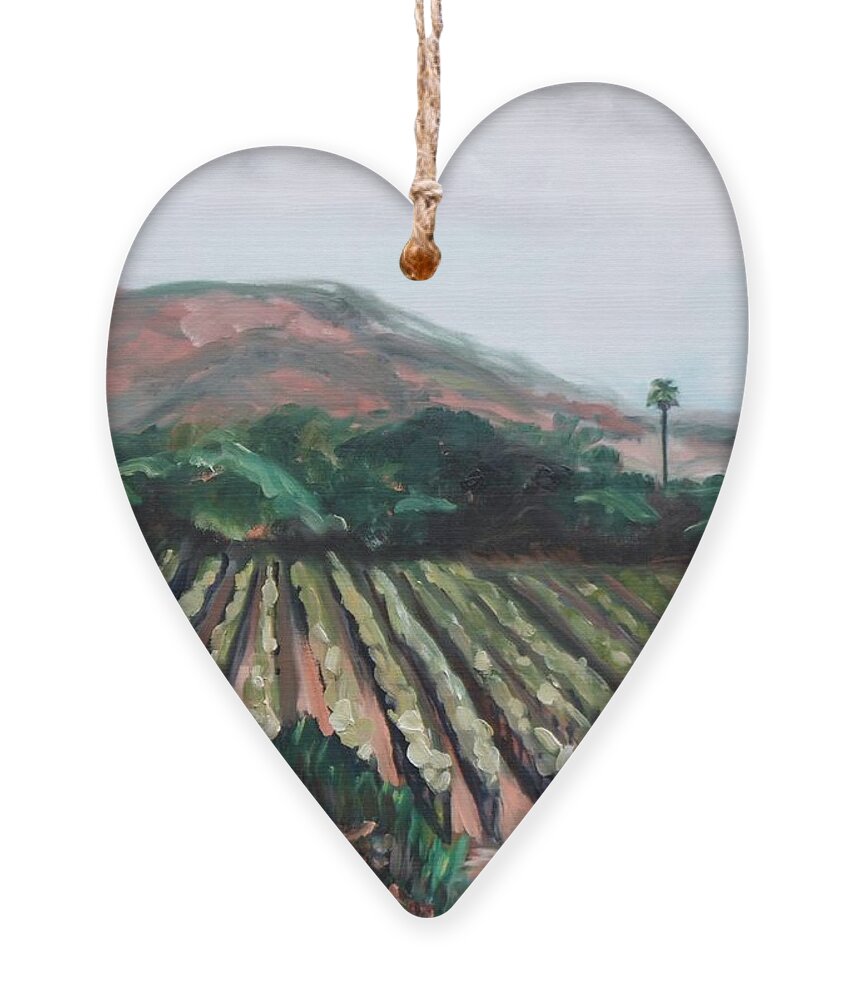 Vineyard Ornament featuring the painting Stag's Leap Vineyard by Donna Tuten