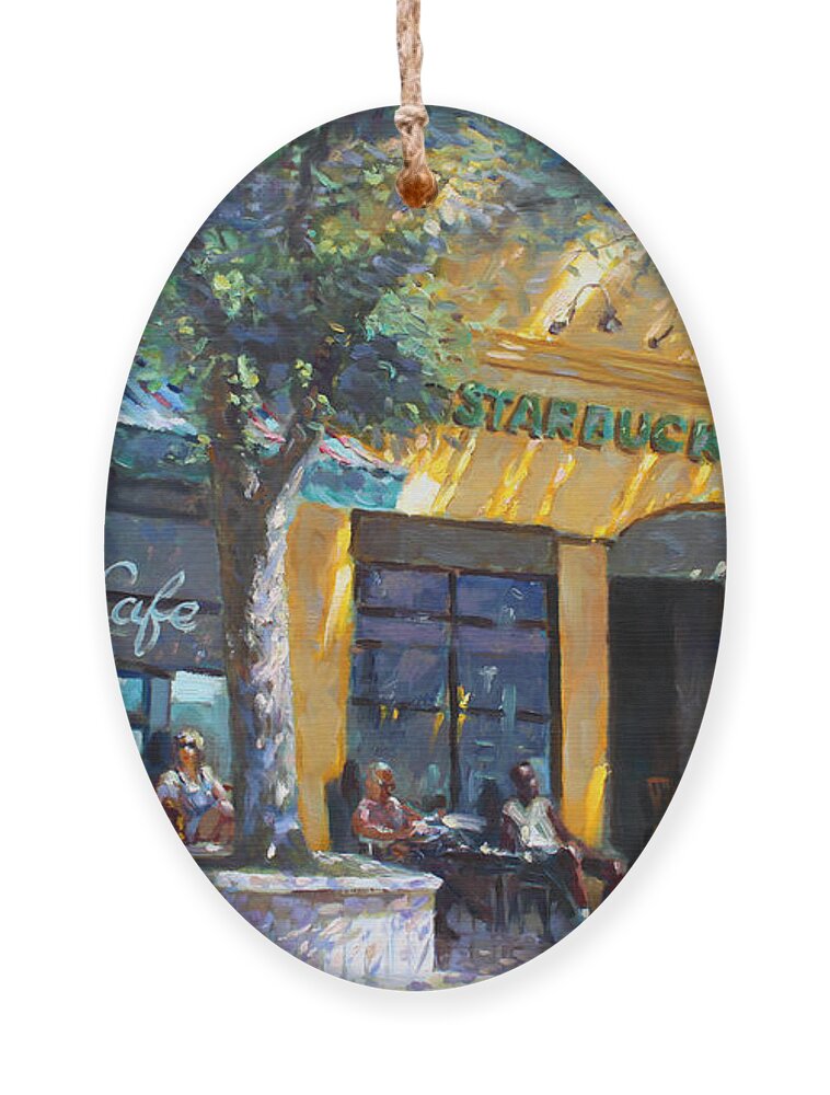 Sturbucks Ornament featuring the painting Starbucks Hangout Nyack NY by Ylli Haruni