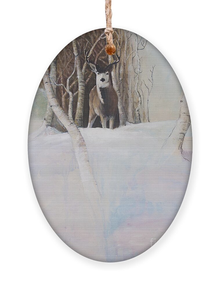 Mule Deer Ornament featuring the painting Startled Morning by Robert Corsetti