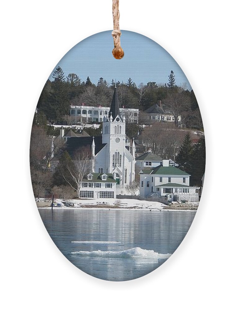 Mackinac Island Ornament featuring the photograph Ste. Anne's Catholic Church on Mackinac Island by Keith Stokes