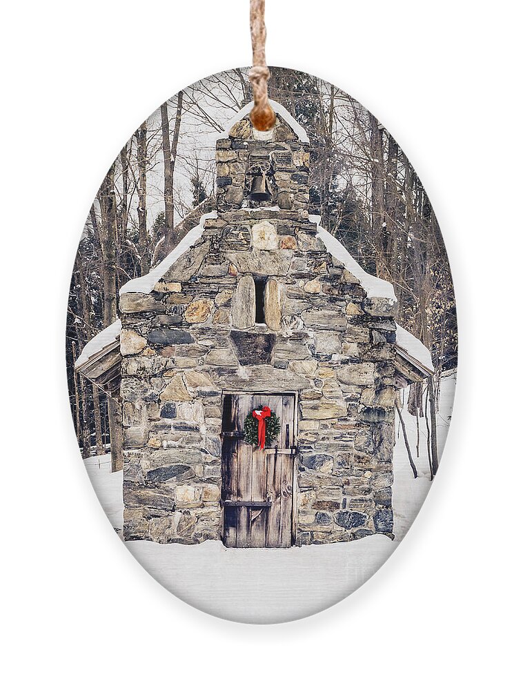 Chapel Ornament featuring the photograph Stone Chapel in the Woods Trapp Family Lodge Stowe Vermont by Edward Fielding