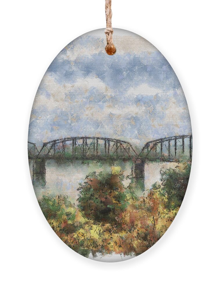 Strang Ornament featuring the painting Strang Bridge by Jeffrey Kolker