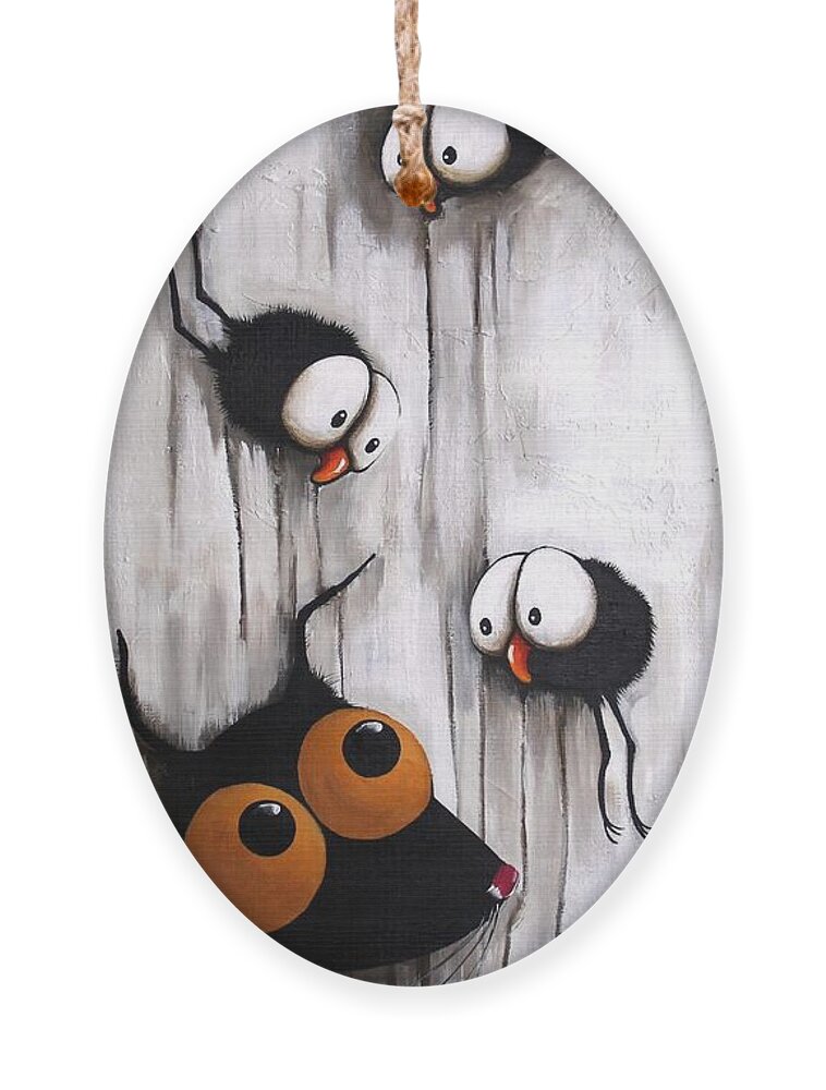 Cat Ornament featuring the painting Stressie and the crows by Lucia Stewart
