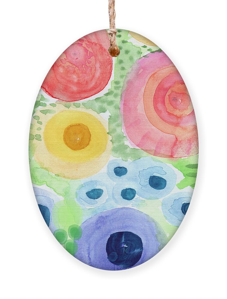 Flowers Ornament featuring the painting Summer Garden Blooms- watercolor painting by Linda Woods