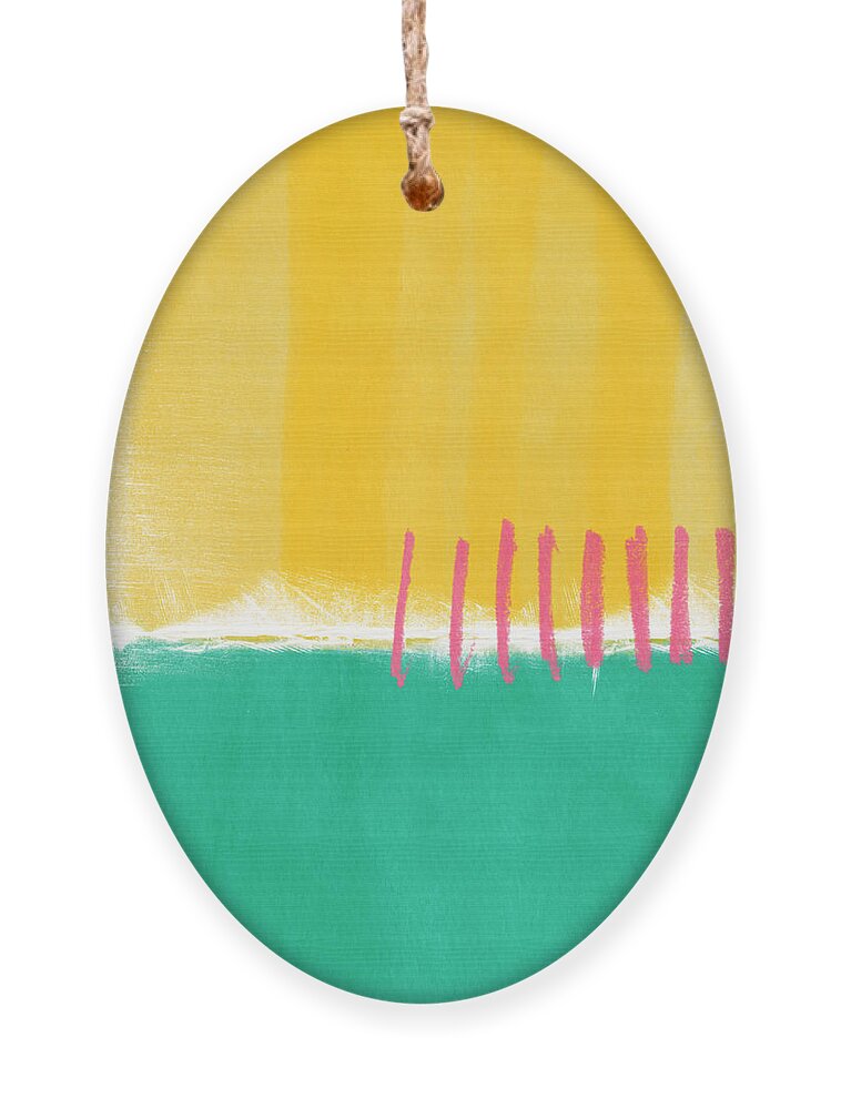 Large Contemporary Abstract Landscape Abstract Painting Yellow And Pink Yellow And Turquoise Yellow Abstract Painting Fresh Spring Summer Nature Cheery Painting Lobby Art Office Art Hospitality Art Studio Art Gallery Art Turquoise Art Contemporary Abstract Painting Zen Abstract Ornament featuring the painting Summer Walk by Linda Woods