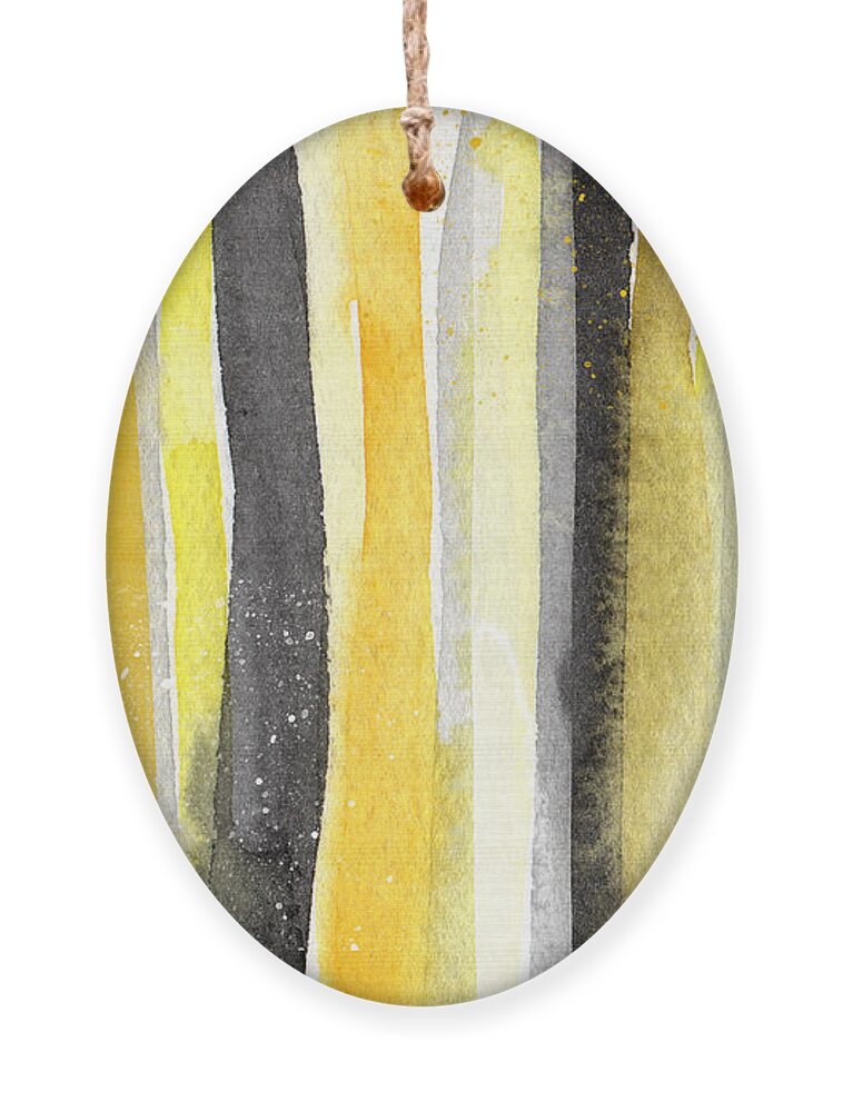 Abstract Yellow And Grey Painting Ornament featuring the painting Sun and Shadows- abstract painting by Linda Woods